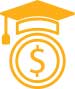 Image of a dollar sign inside of two concentric circles with a graduation cap on top