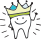Cartoon of a tooth with a smiley face and arms wearing a crown