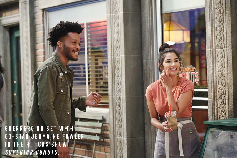 Guerrero on set with co-star Jermaine Fowler in the hit CBS show Superior Donuts.